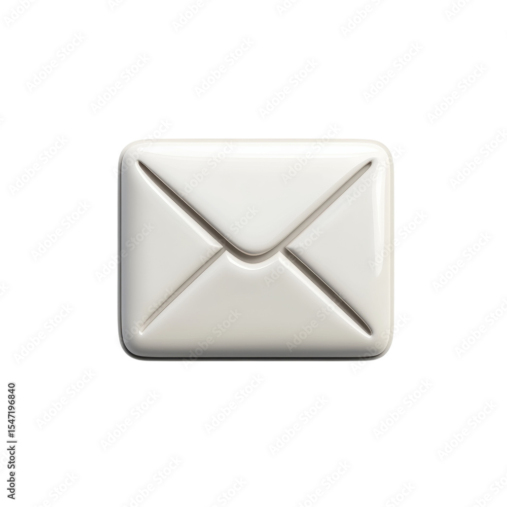 Poster glossy email icon for communication and correspondence digital messaging on transparent background