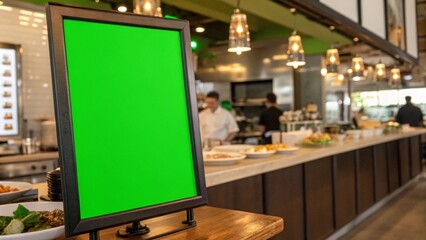 Close Up of Menu Board With Green Screen Panel in Food Space Suitable for Restaurant Marketing and Menu Template