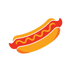 Tasty Hot Dog in Bun – Flat Design Food Icon