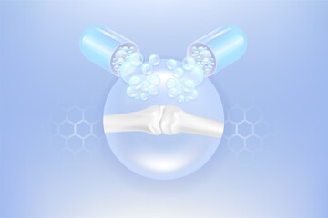 Bone and joint solutions ad, blue collagen with cosmetic advertising background ready to use, illustration vector.