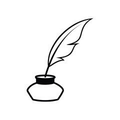 quill pen in inkpot line art