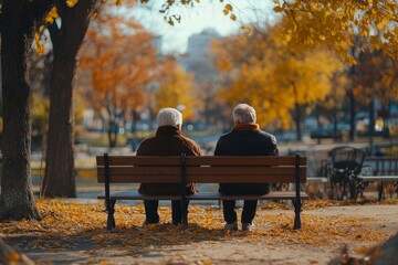 Elderly couple relaxing together in the park, one another as they enjoy retirement life., Generative AI