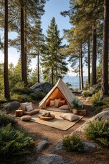 Forest campsite, serene view