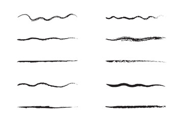 set of grunge black paint, ink brush strokes. brush collection isolated on white background. Trendy brush stroke for black ink paint, grunge backdrop, dirt banner, watercolor design and dirty texture 