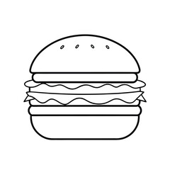 Outline vector of hamburger, hamburger silhouette vector art illustration. Black and white hamburger vector icon.