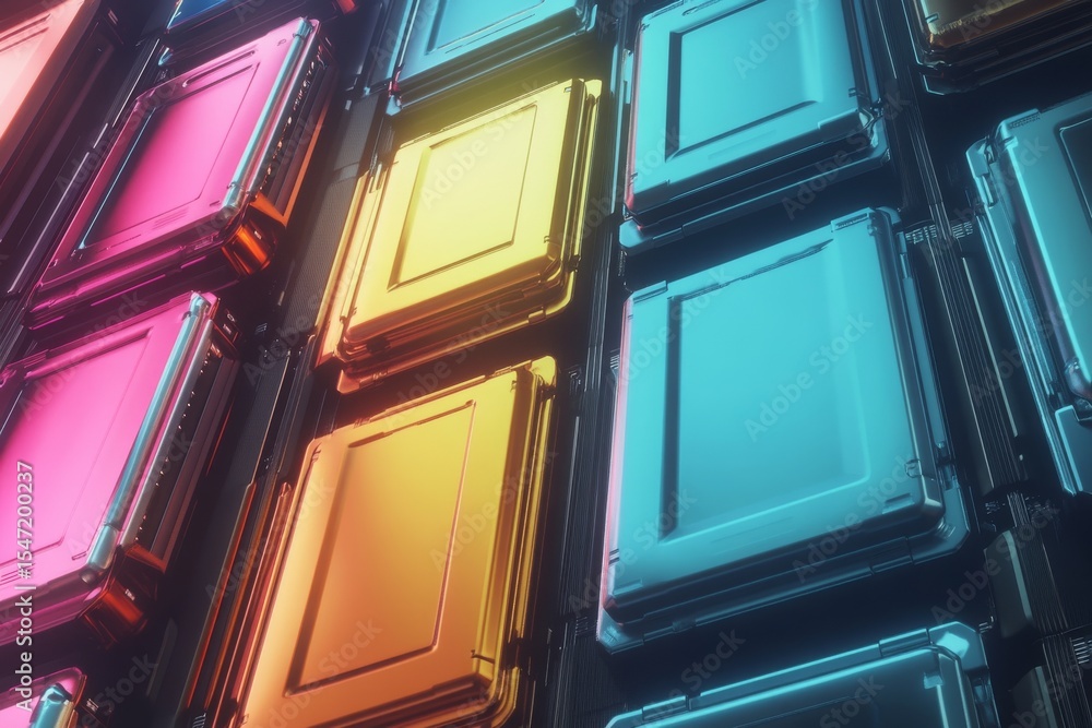 Poster semiconductor wafers of various colors are laid out in a pattern that forms a circle