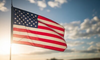 American flag waving in sunny sky patriotism freedom independence symbol