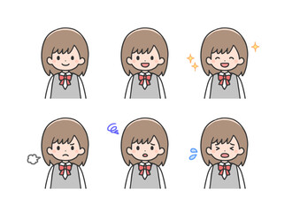 いろいろな表情の女子学生のアイコンセット