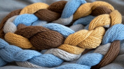 The bed is adorned with a cozy knitted blanket that boasts vibrant blue and brown patterns