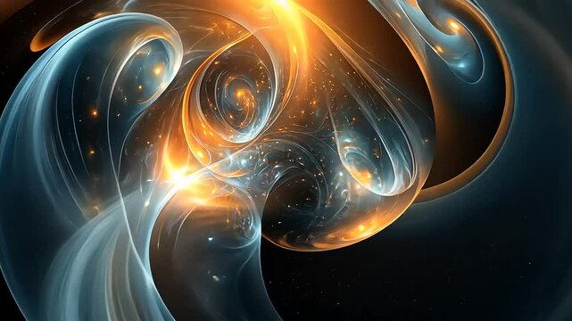 Abstract swirling patterns of blue and orange light creating a cosmic atmosphere in space