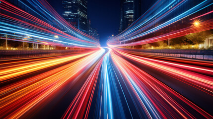 Urban Dynamism: Vibrant Light Streaks on Dark Asphalt
