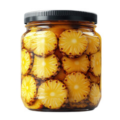 canned pineapples in glass jar isolated on transparent background 