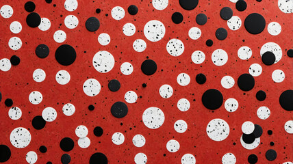 Vibrant Red Terrazzo Pattern with Black and White Polka Dots