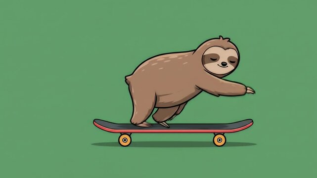 Sloth riding skateboard illustration