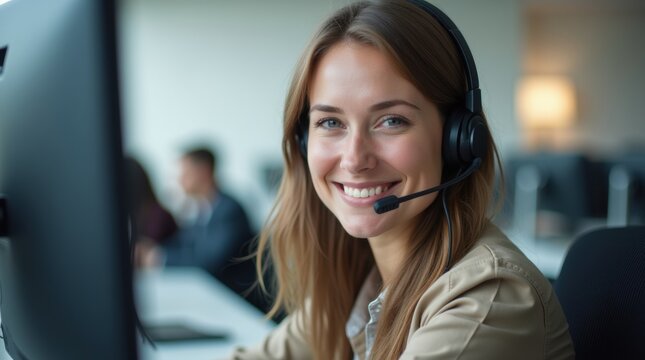 Portrait of a woman working in customer service at a call center.