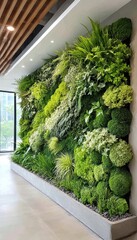 Lush green wall decor in modern office