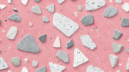 Pastel Pink Terrazzo Pattern with Grey and Black Chips