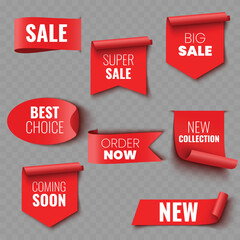 Set of Red Sale and Promotion Ribbons and Banners .Vector