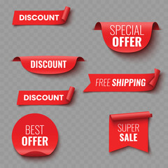 Set of Red Sale and Promotion Ribbons and Banners .Vector