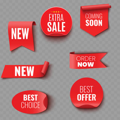 Set of Red Sale and Promotion Ribbons and Banners .Vector