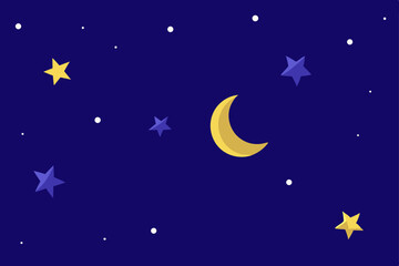 Fototapeta premium Moon and stars in a dark night sky vector illustration design