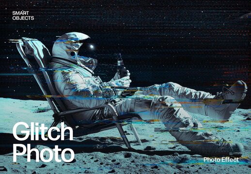 Glitch Photo Effect Template for broken TV Static, Noise Overlay & Retro VHS Image Filter