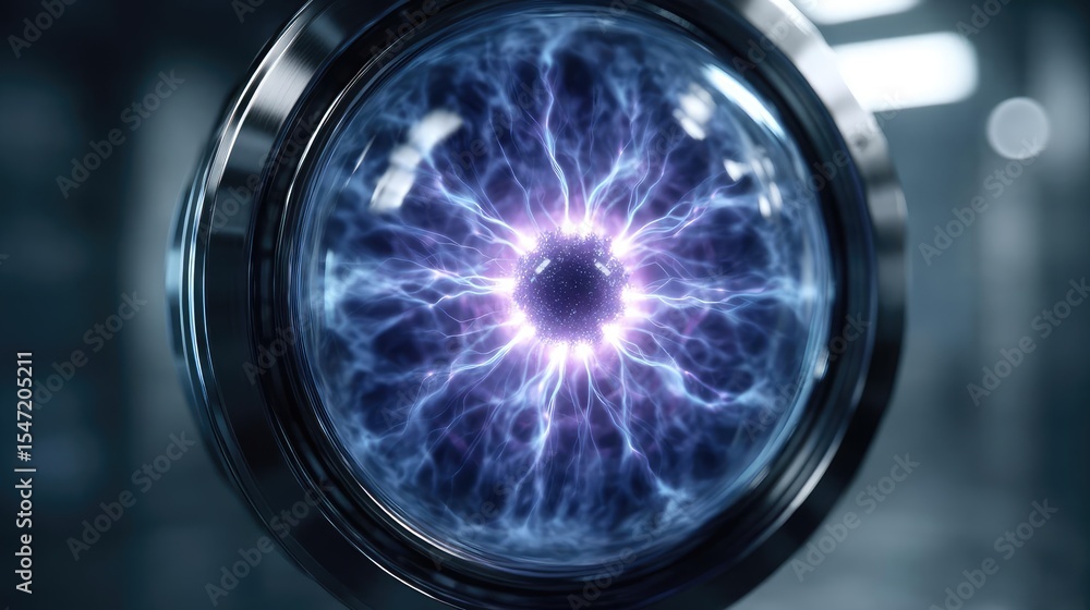 Poster atomic logic for hybrid processor and fast concept. a close-up of a futuristic electric energy sourc