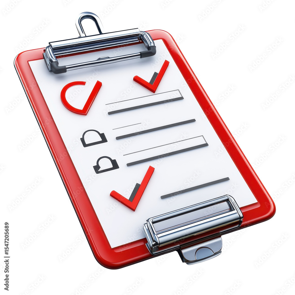 Poster checklist clipboard with red check marks vector graphic illustration on transparent background