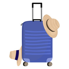 Baggage for travel. Travel bags and summer hat, travel vacation concept. flat style illustration.