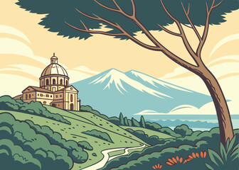 Naklejka premium Aoraki / Mount Cook, New Zealand – Vector Mountain Illustration