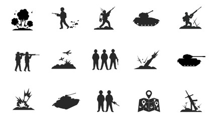 Silhouettes of war icons illustration. vector