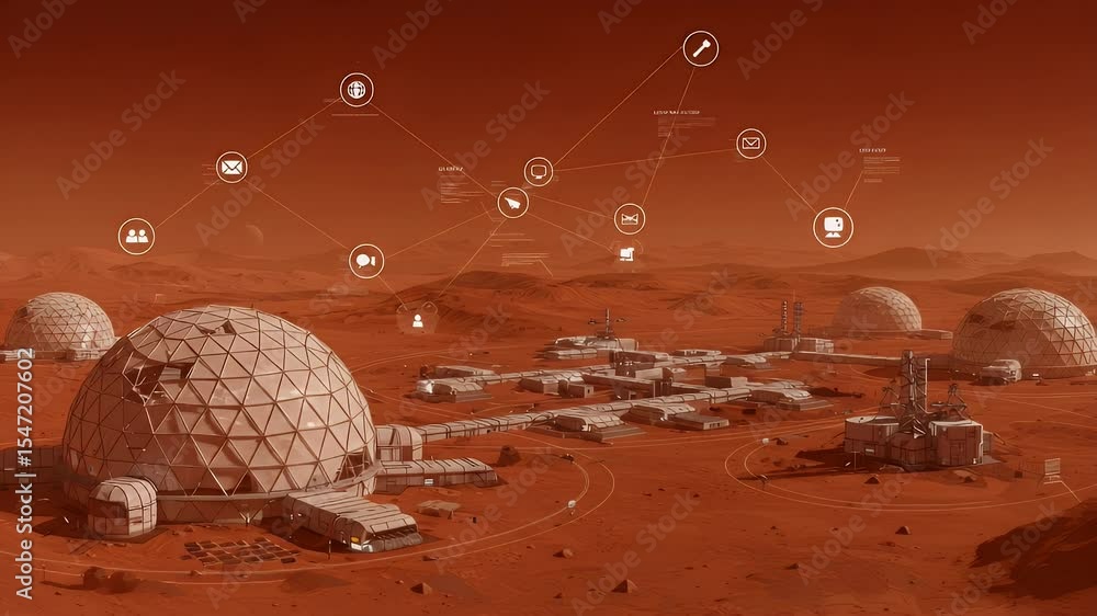 Poster martian outpost with networked systems