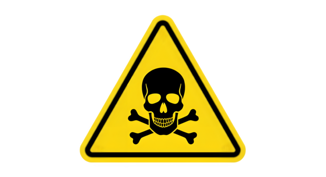 Yellow Triangle Warning Sign with Toxic Skull and Crossbones Hazard Symbol