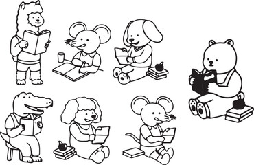 Mouse and Dog Playing, Cute Animal Friends, Cartoon Vector, Children Theme, Line Art, Transparent Background