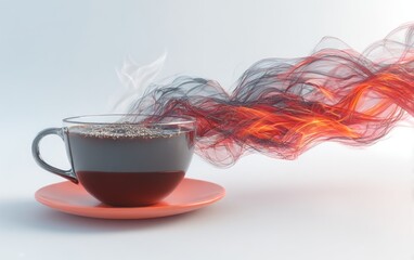 Hot coffee with fiery steam