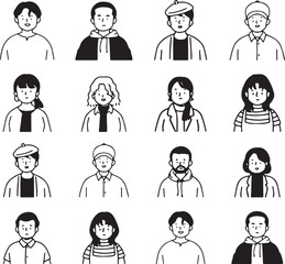 Girl Face Icons Set, Diverse Hairstyles, Character Pack, Avatar Collection, Cartoon Style, Transparent Background