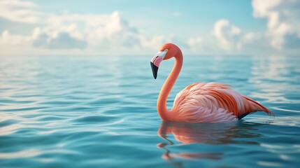 Fototapeta premium Flamingo strolling peacefully into sunset field high resolution picture