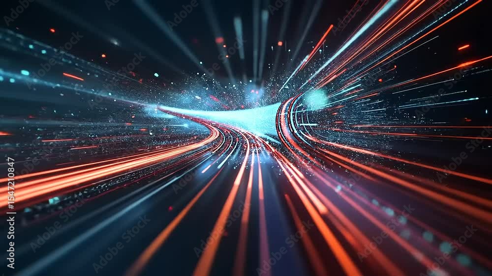 Poster dynamic abstract light trails illustrating speed and motion in a futuristic digital landscape