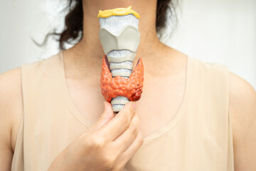 Hyperthyroidism, Overactive Thyroid, Thyroid Lymphoma, Asian woman with thyroid gland human anatomy...