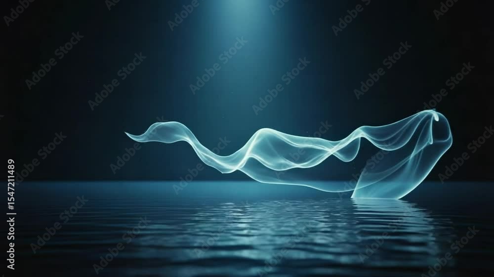 Poster abstract light wave moving over water with dynamic flow in dark environment