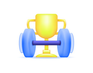 weightlifting championship concept. competition and sport. illustration of a dumbbell with a gold trophy. gym or fitness. symbol. minimalist 3d style design. design asset elements