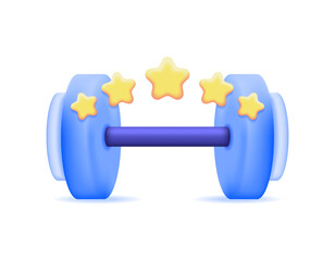 5 star gym concept. best fitness place. rating and awards. illustration of a dumbbell with gold or yellow star. sports equipment. symbol or icon. minimalist 3d style design