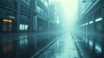 Obraz premium Wet, rainy scene. Raindrops, reflections. Atmospheric, moody, overcast.