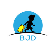 Child Travel Logo Design with Suitcase -BME Kids Trip and Vacation Brand Icon
