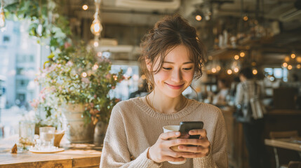 Young woman operating a smartphone
