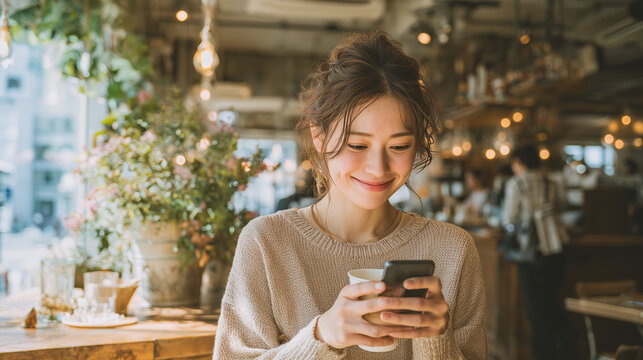 Young woman operating a smartphone