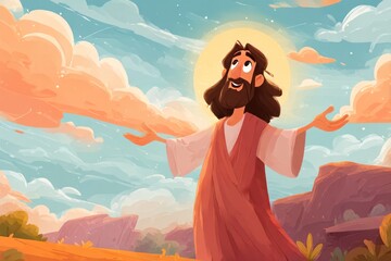 Jesus figure in serene landscape