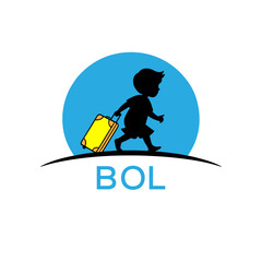 Cute Kid Travel Logo with Suitcase – BTY Child Travel Brand Icon Design.
