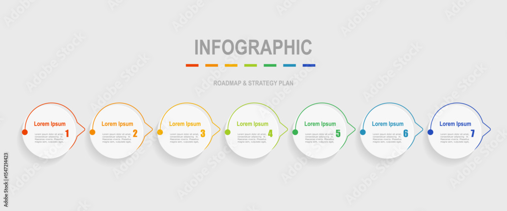 Poster for business concept with 7 steps infographics, circle shape with multicolor label ,design for workf