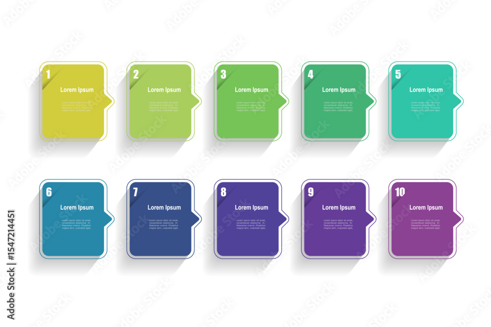 Poster for business concept with 10 steps infographics, multicolor rectangle shape, design for workflow lay